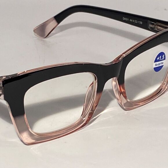 1294 Gretchen Reading Glasses 1.5 Square Black Pink Gradient Frames NWT - Picture 7 of 9